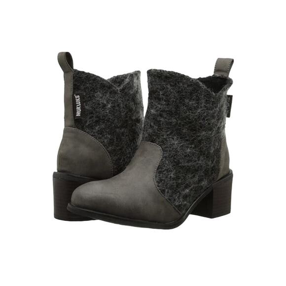 MukLuks Chloe Gray Wool Blend Shaft Western Cowgirl Ankle Boots Bootie - Picture 11 of 11